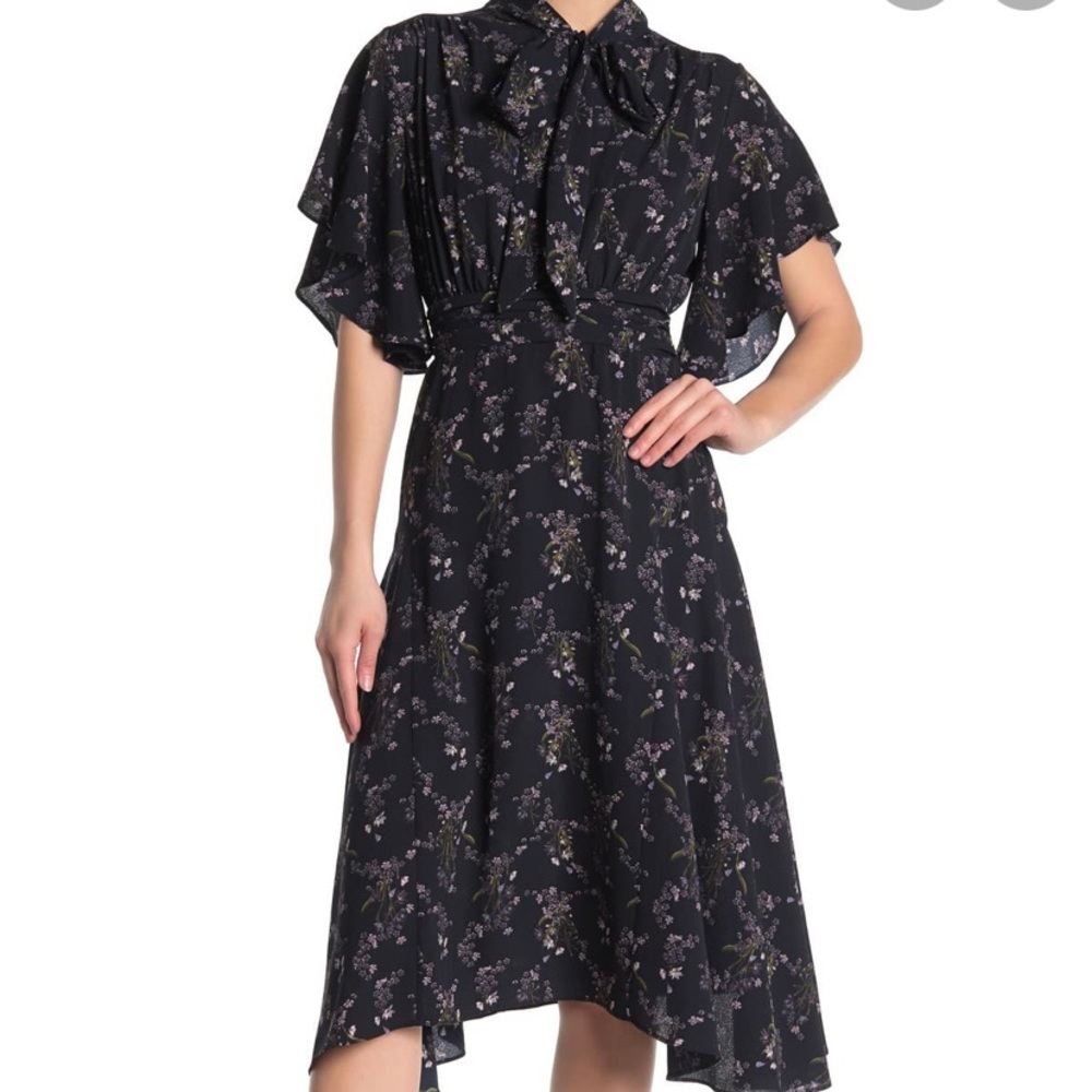 Max Studio Floral Flutter Sleeve Midi Dress